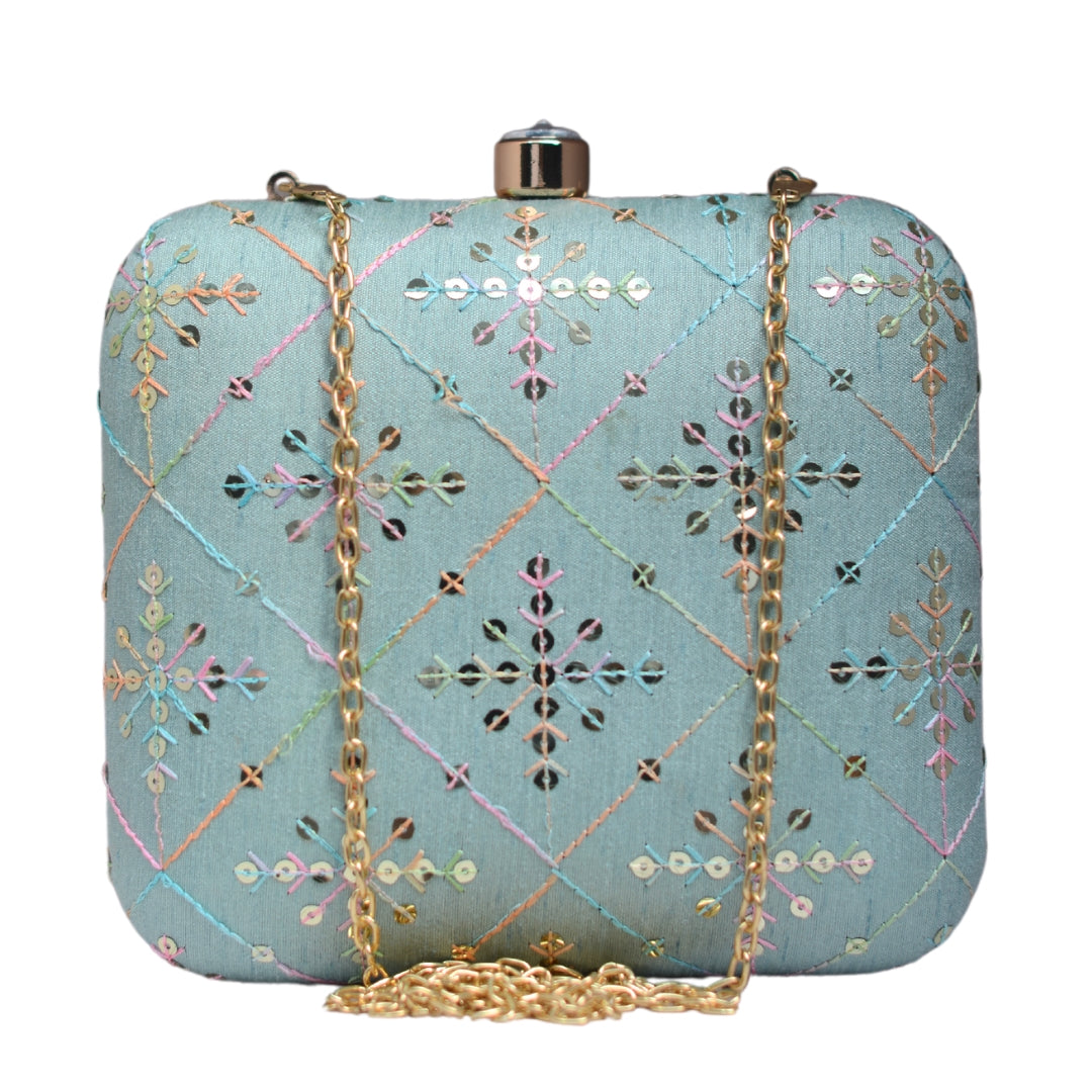 Artklim Blue Embroidery Party Clutch