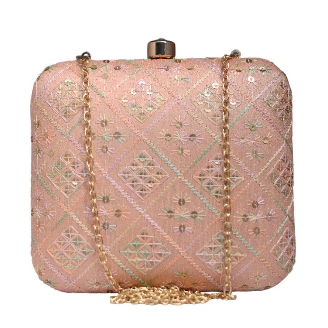 Artklim Peach Sequins Embroidery Party Clutch