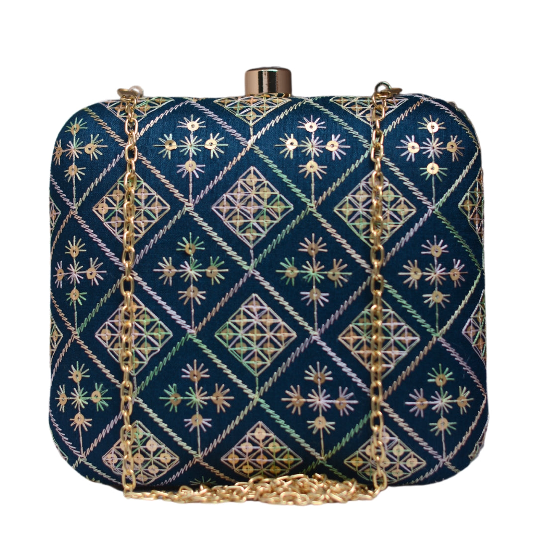 Artklim Blue Embroidery Party Clutch