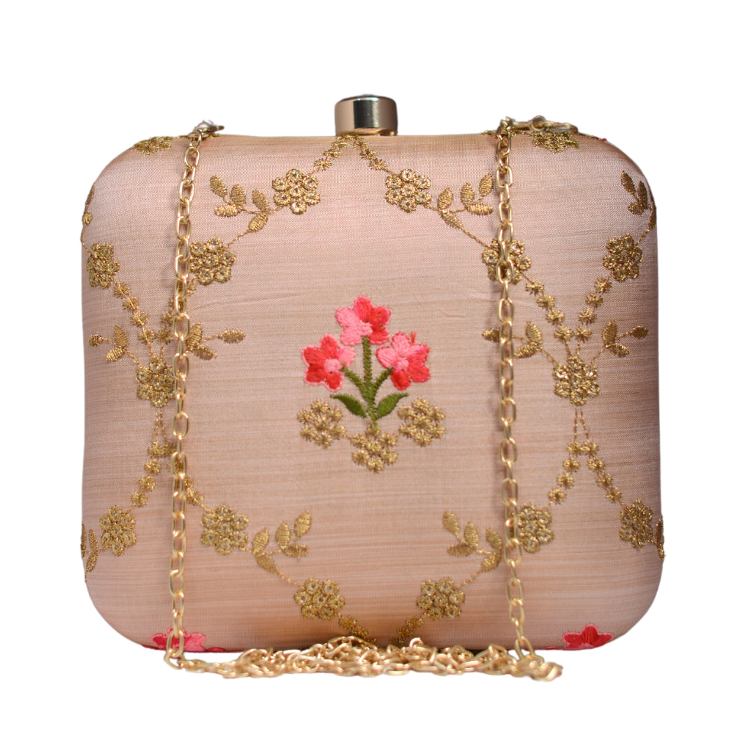 Artklim Baby Pink Embroidery Party Clutch