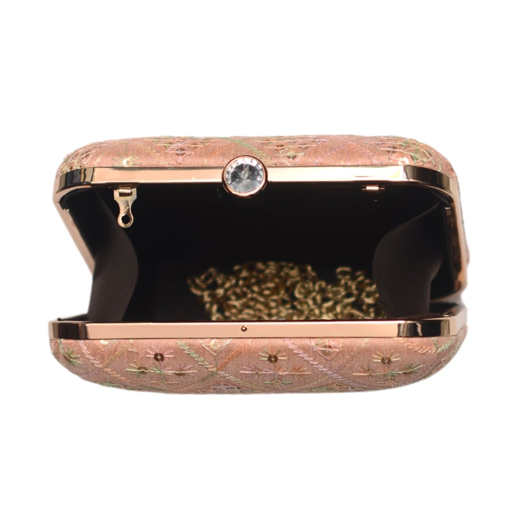 Artklim Peach Sequins Embroidery Party Clutch