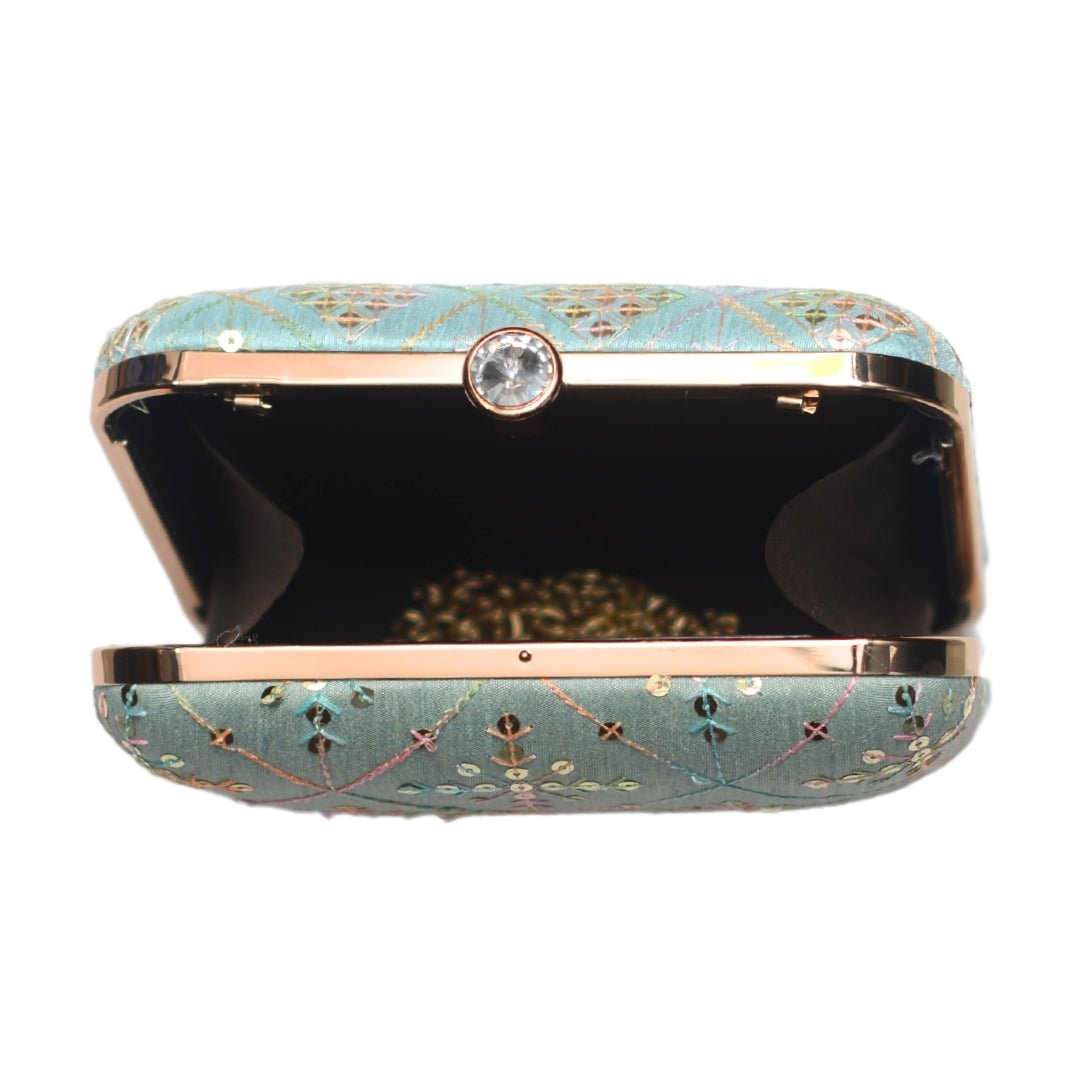Artklim Blue Embroidery Party Clutch