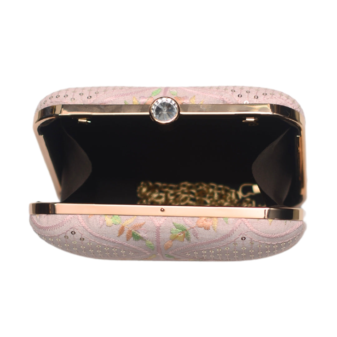 Artklim Light Pink Sequins Embroidery Party Clutch