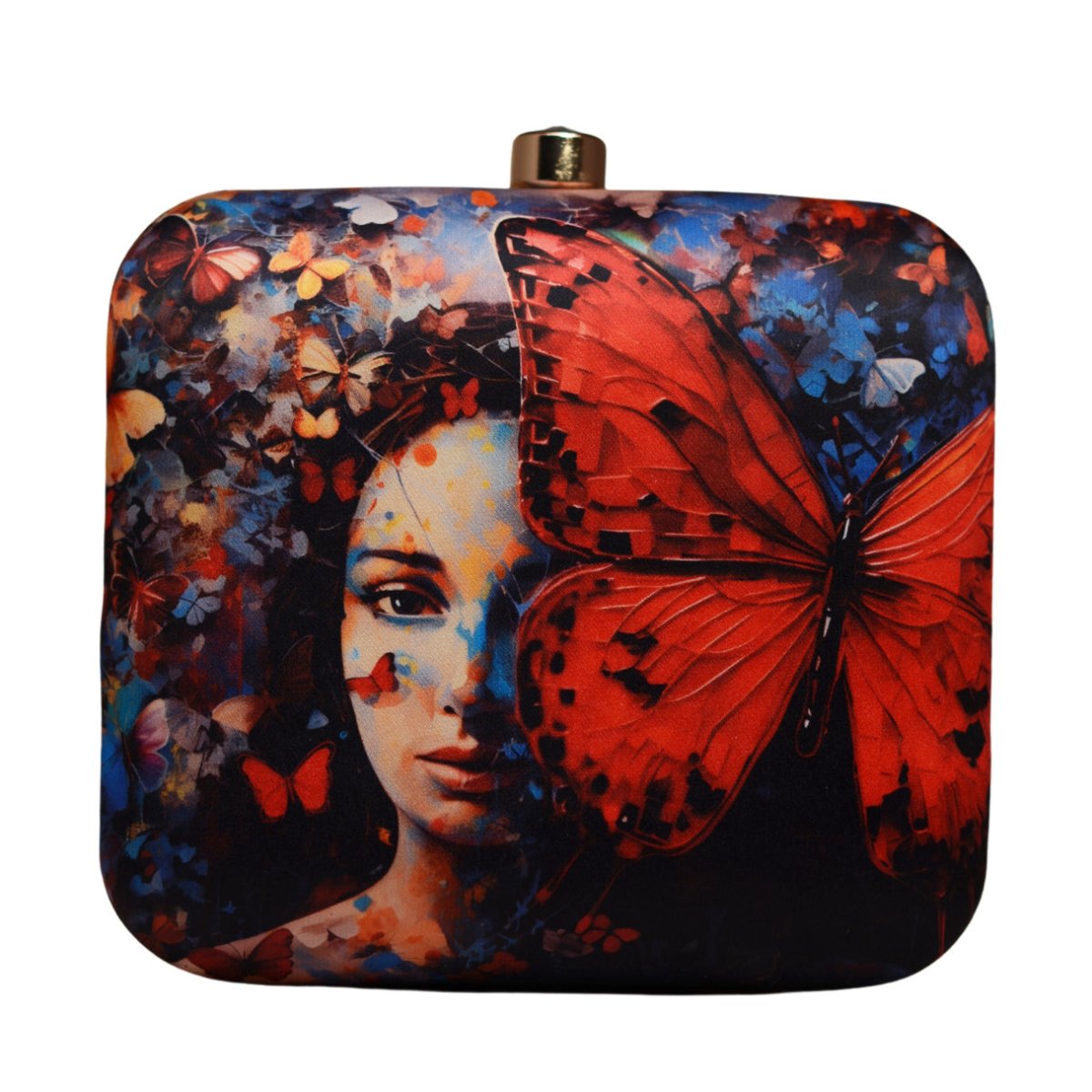 Artklim Red Butterfly Portrait Printed Clutch