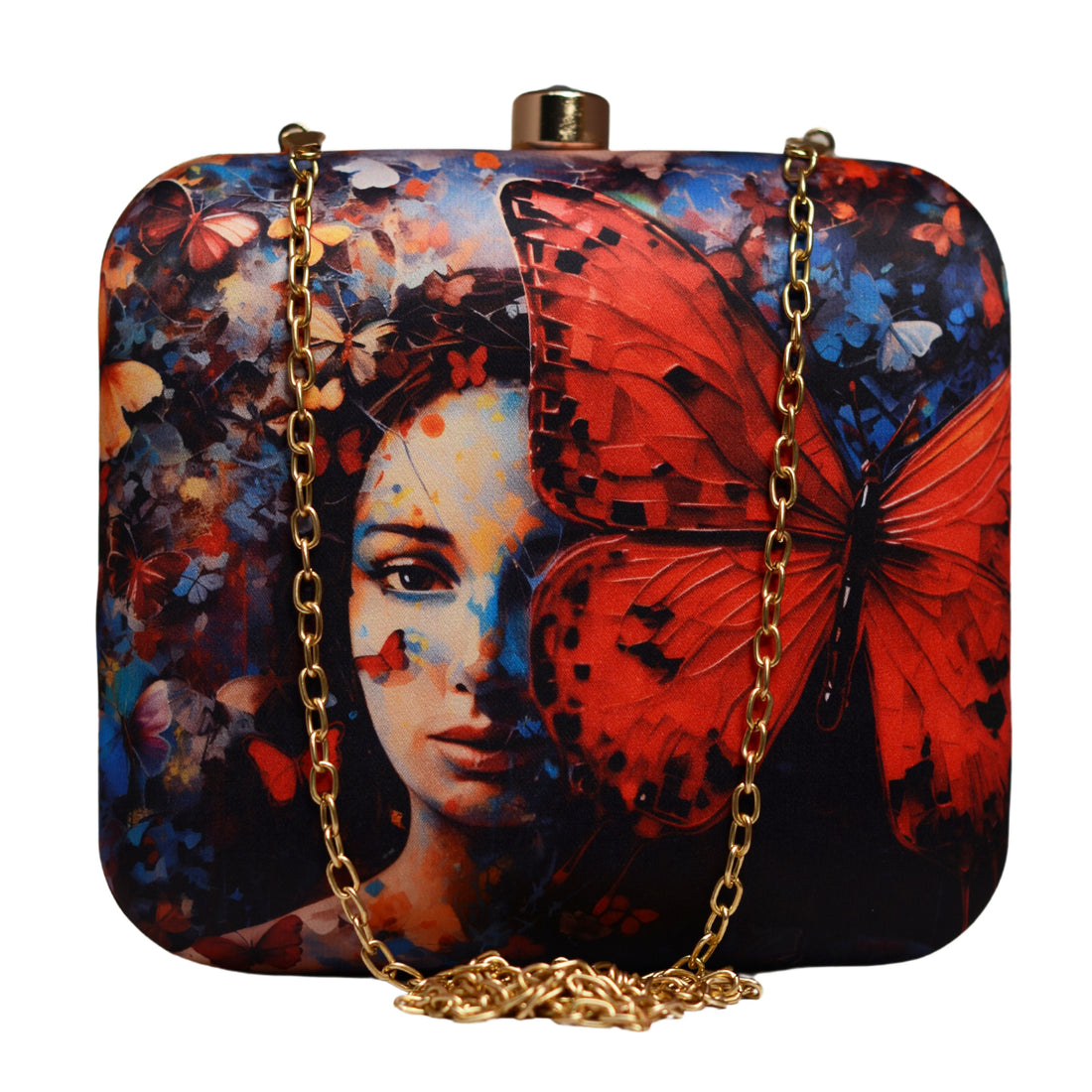 Artklim Red Butterfly Portrait Printed Clutch