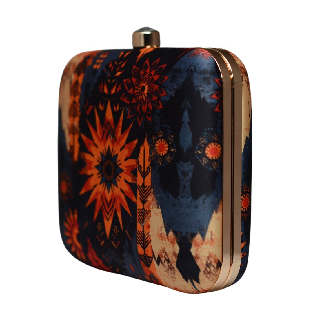 Artklim Blue And Beige Printed Clutch