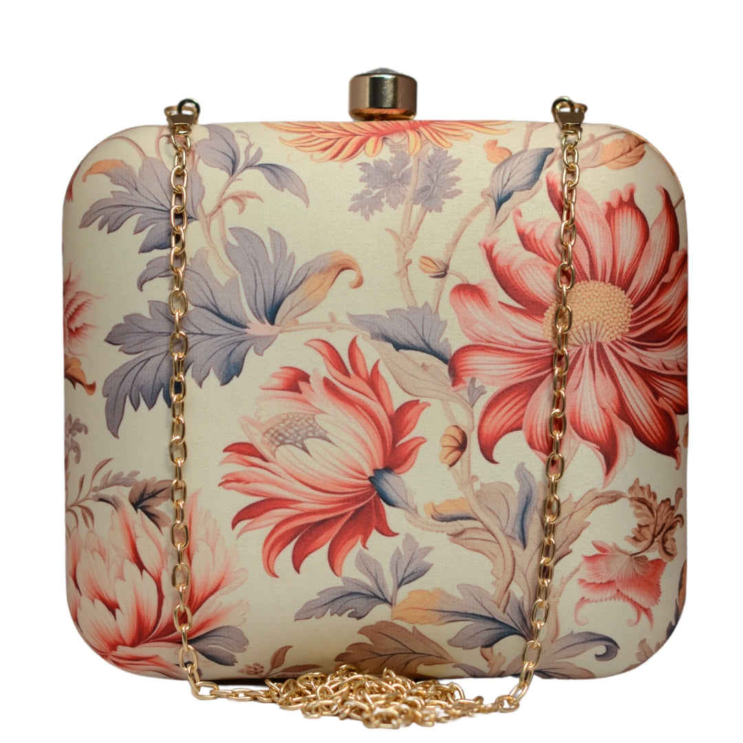 Artklim White Floral Printed Clutch