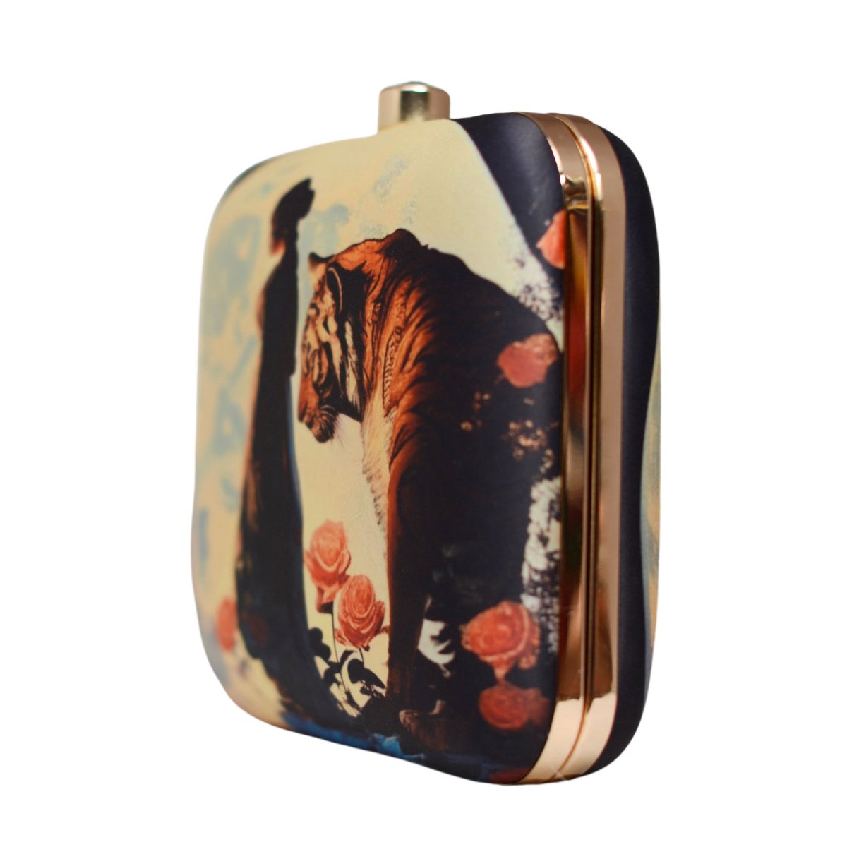 Lady And Tiger Printed Clutch