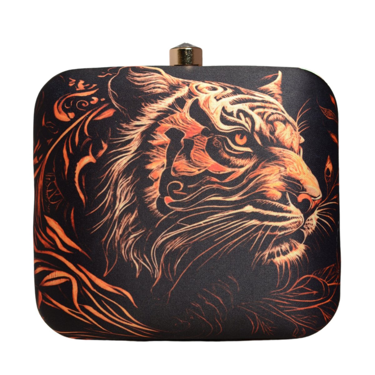 Black Based Tiger Printed Clutch