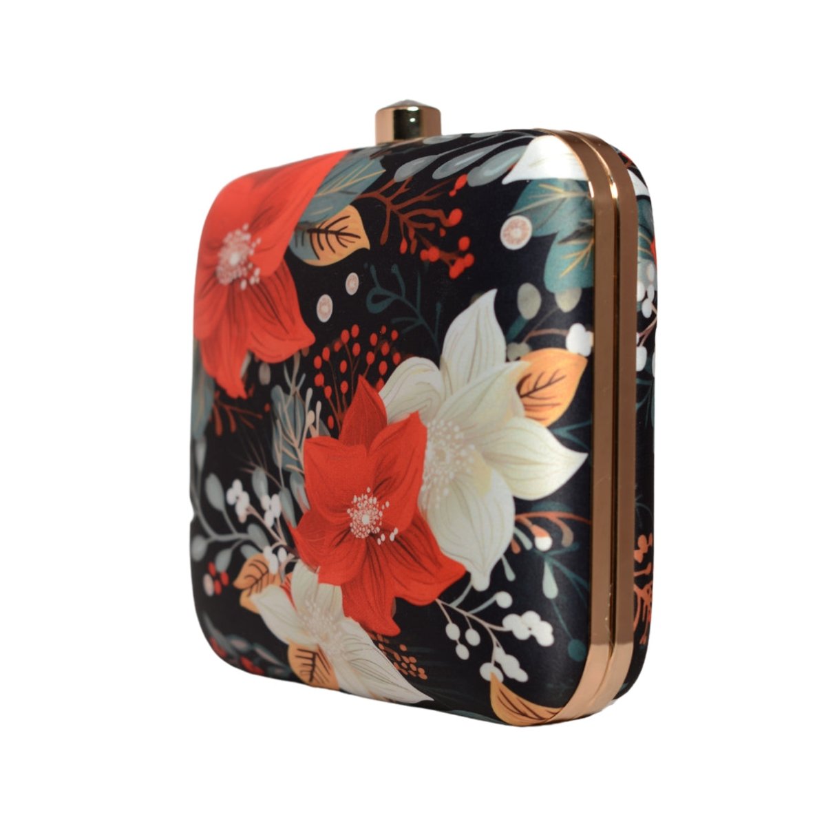 Red and White Floral Printed Clutch