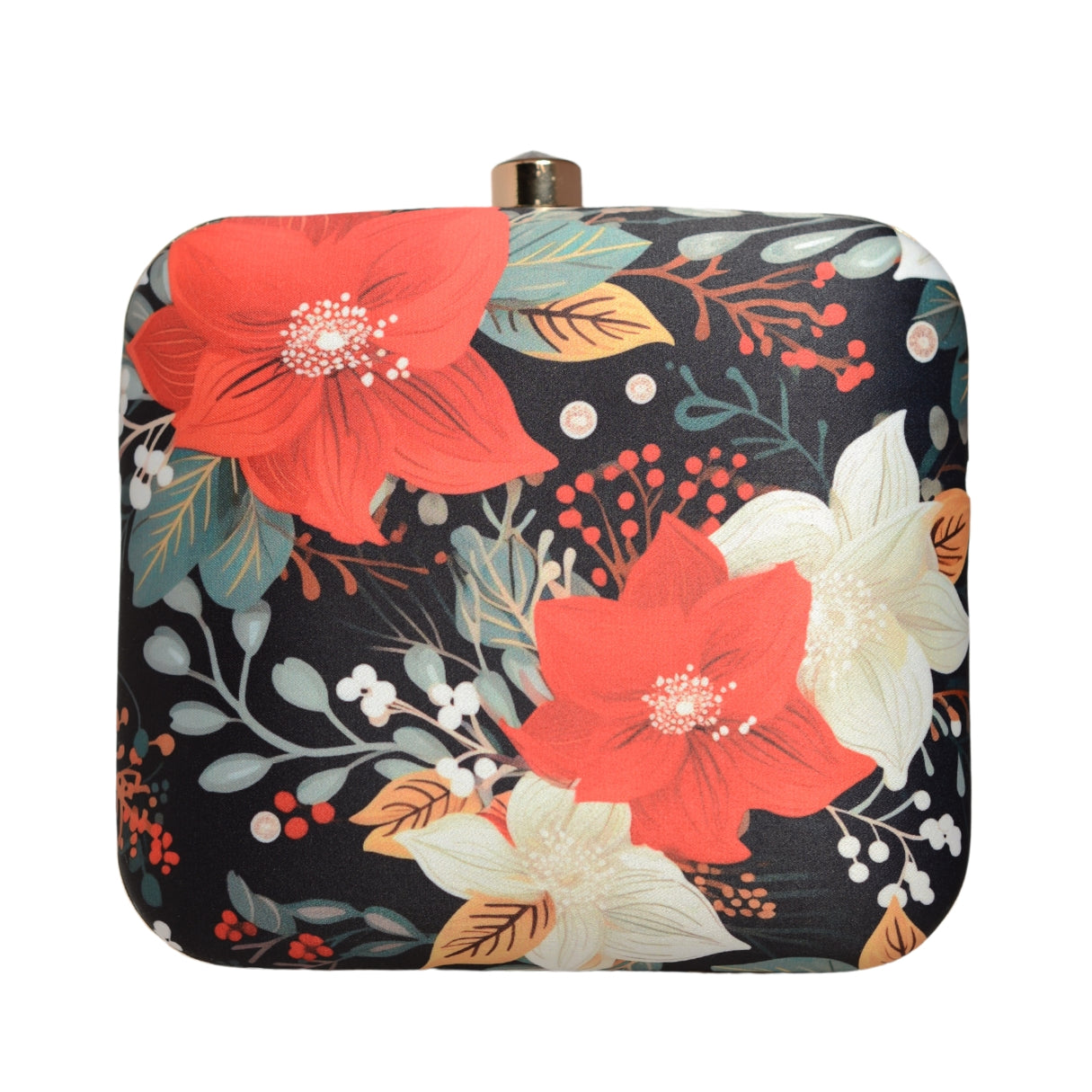 Red and White Floral Printed Clutch