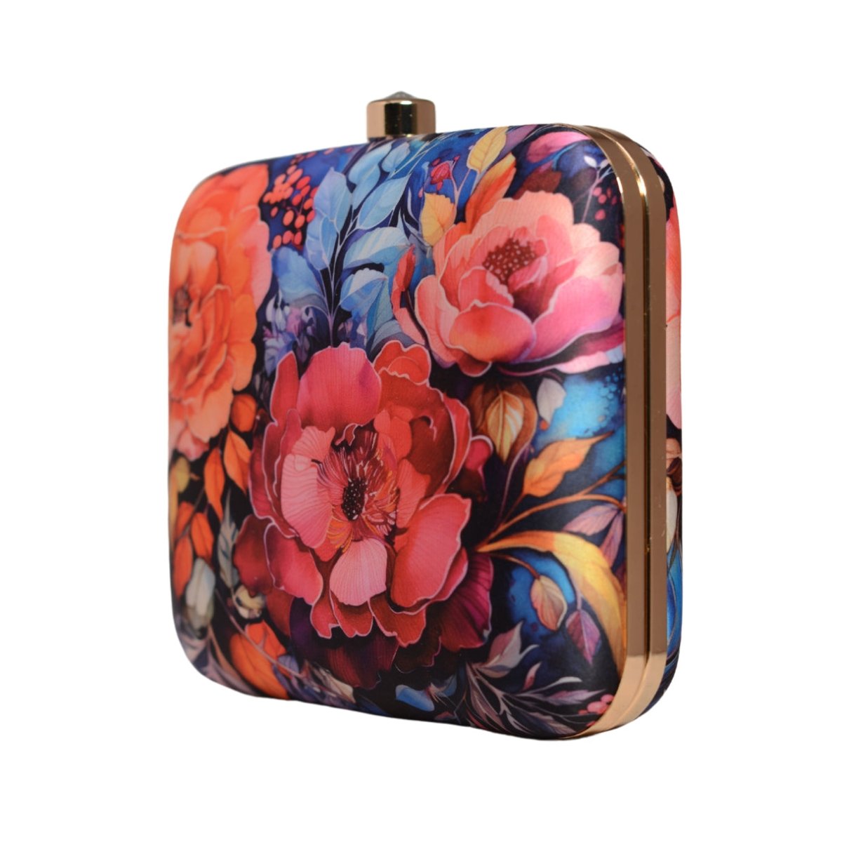 Pink And Orange Floral Printed Clutch