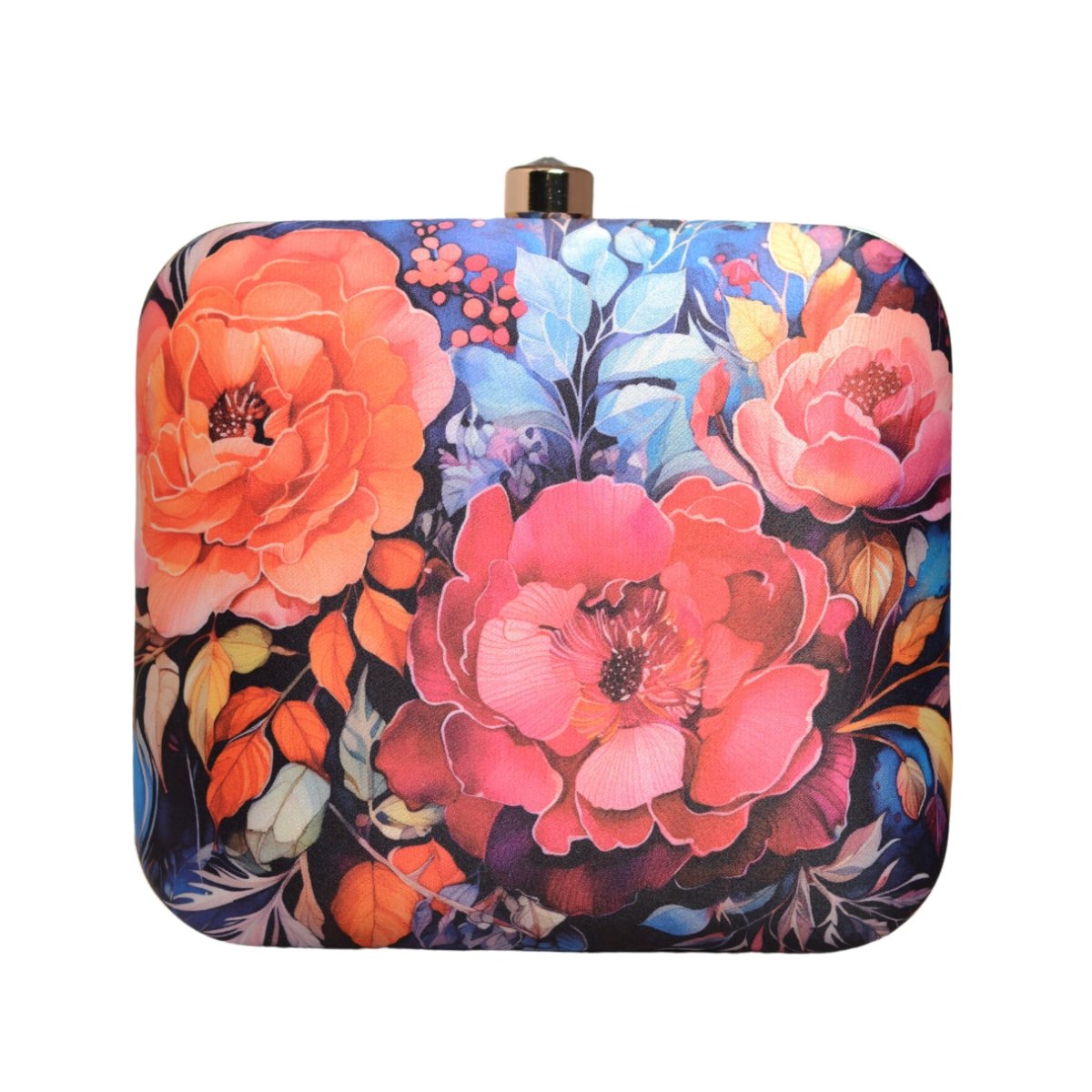 Pink And Orange Floral Printed Clutch