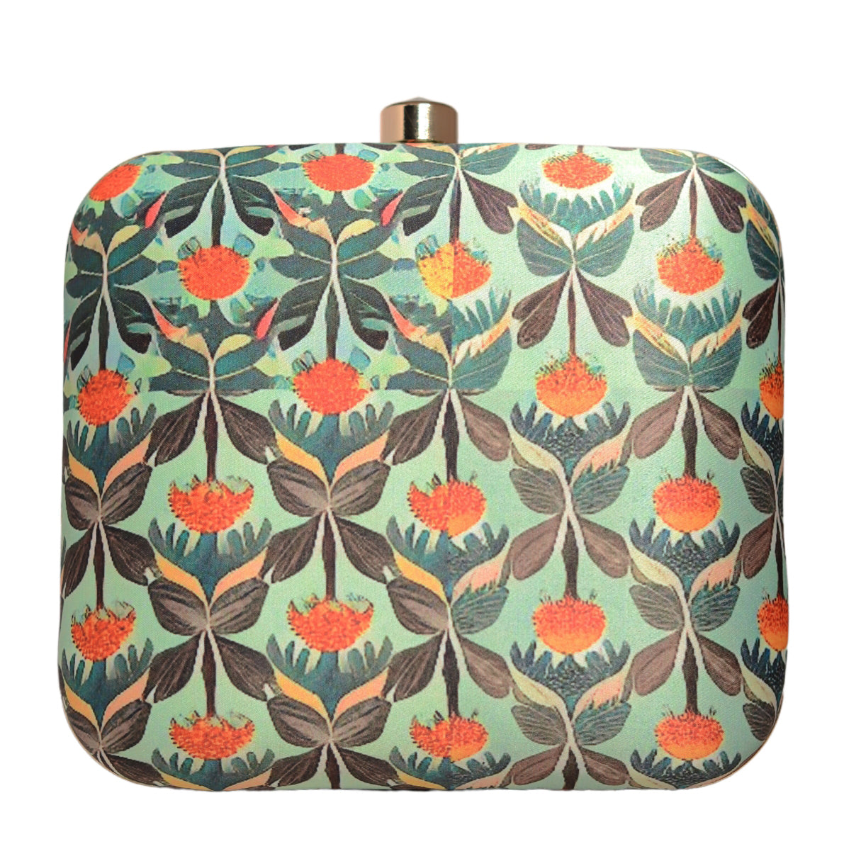 Blue And Orange Floral Printed Clutch