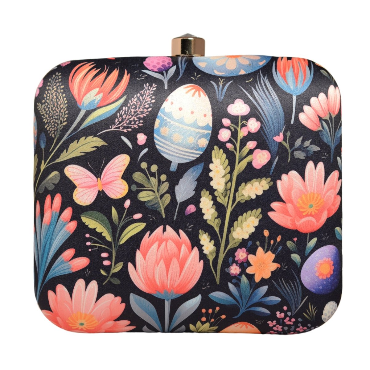 Black Based Floral Printed Clutch