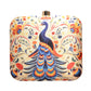 White Based Peacock Printed Clutch