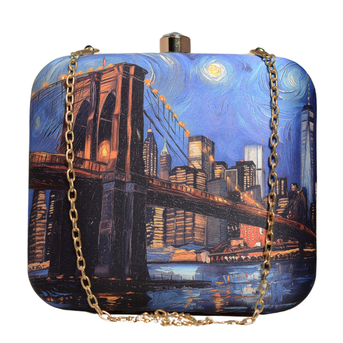 Bridge At Night Scenery Printed Clutch