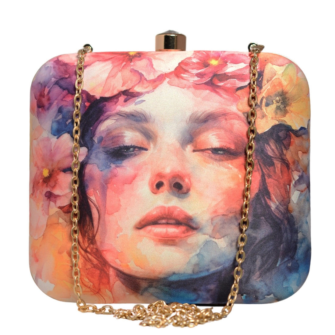 Multicoloured Women Portrait Printed Clutch