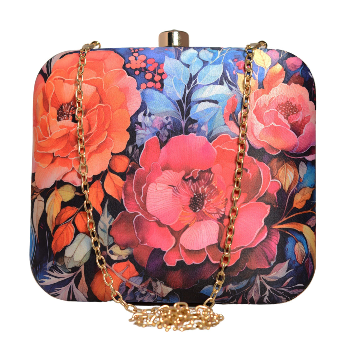 Pink And Orange Floral Printed Clutch