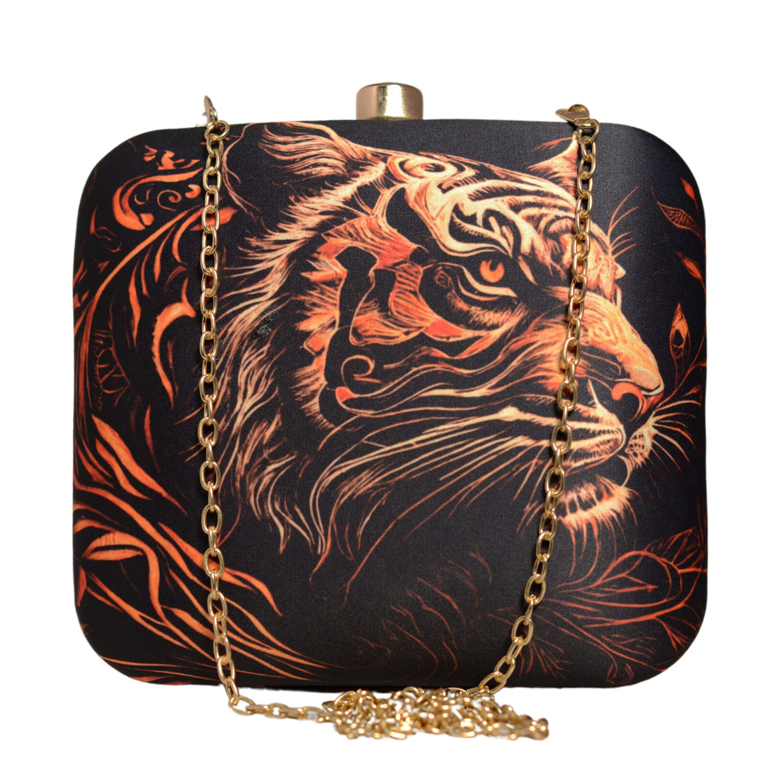 Black Based Tiger Printed Clutch