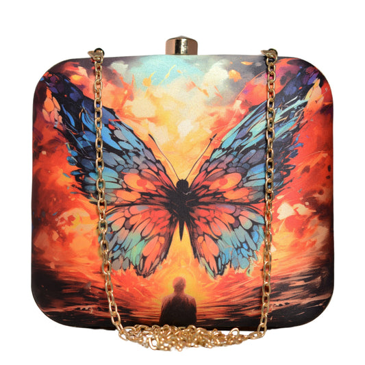 Multicoloured Butterfly Printed Clutch