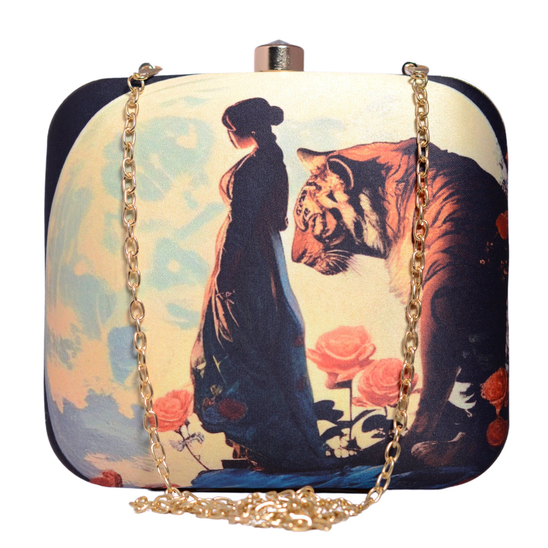 Lady And Tiger Printed Clutch