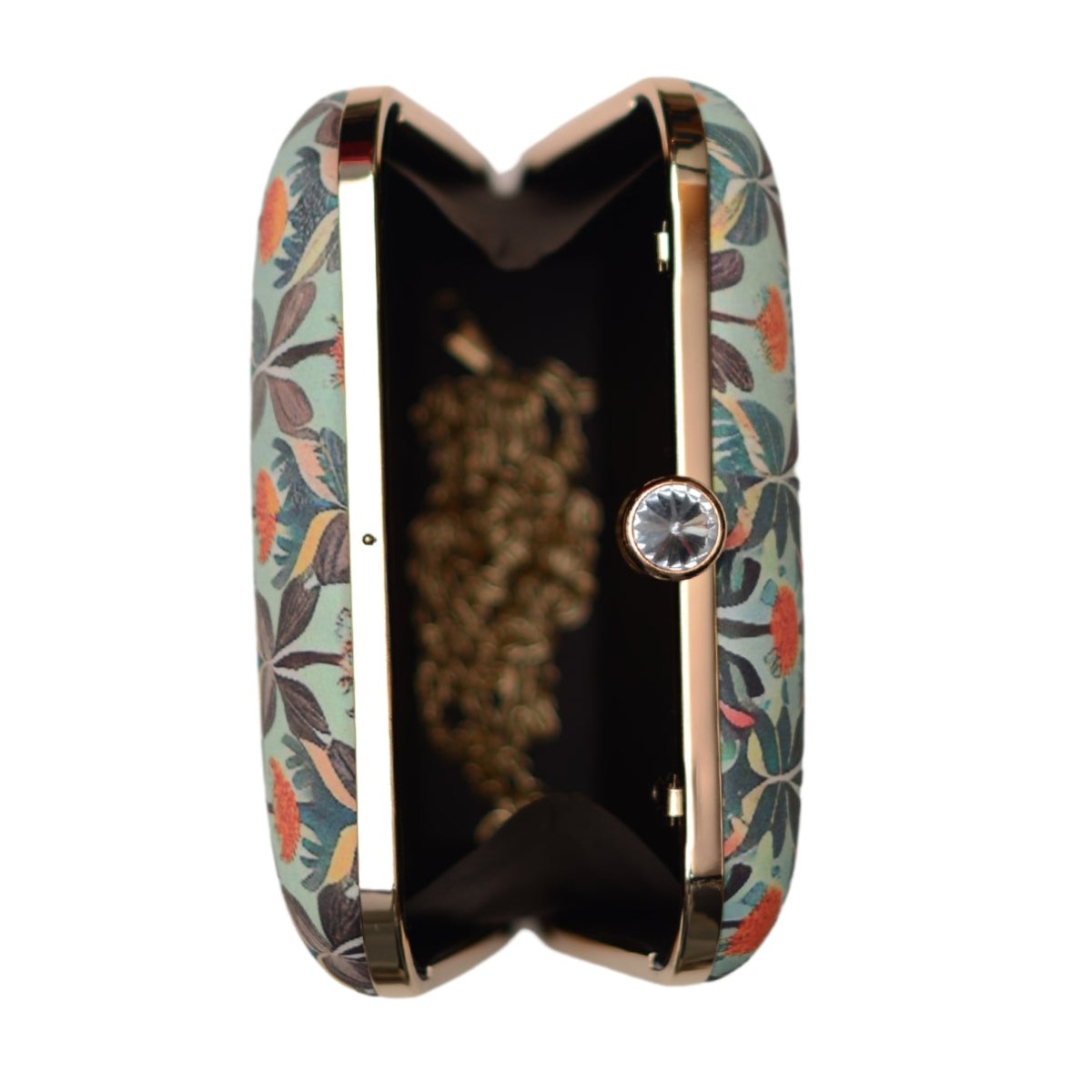 Blue And Orange Floral Printed Clutch