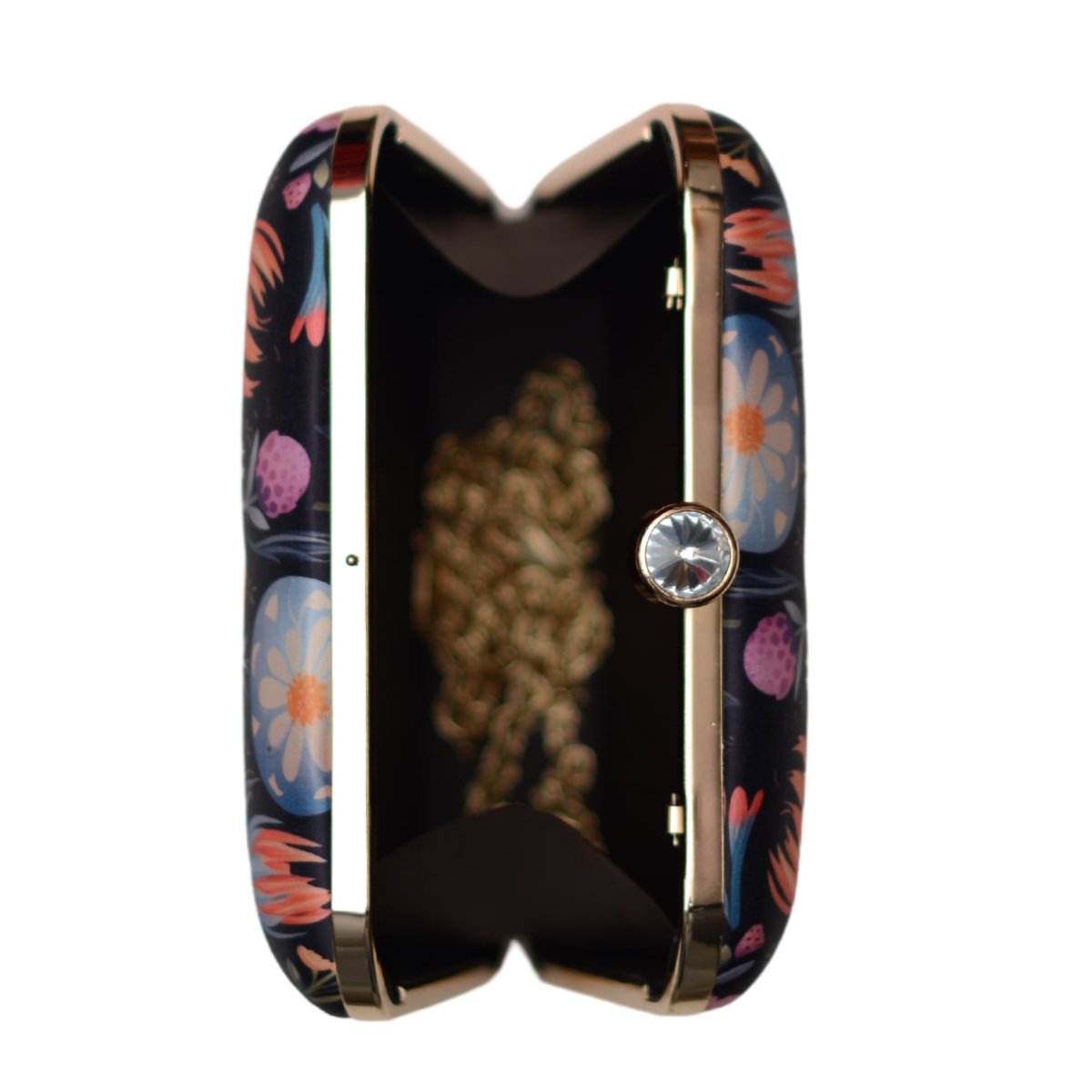 Black Based Floral Printed Clutch