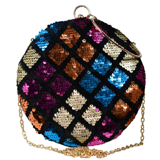 Multicoloured Round Embroidery Party Clutch