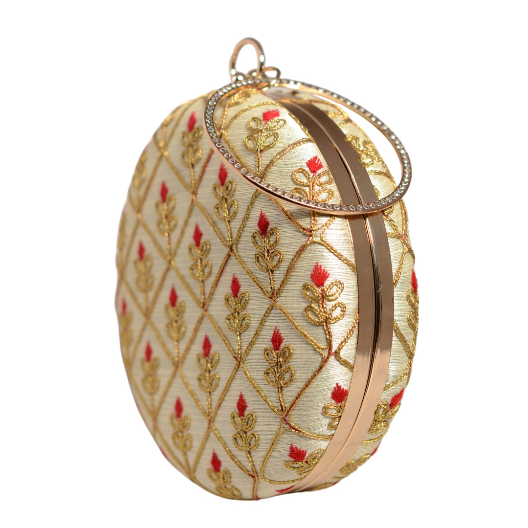 Golden Embroidery Round Wedding Clutch