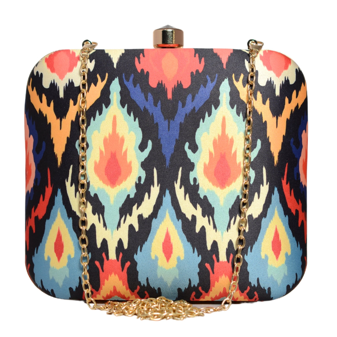 Multicoloured Ikkat Printed Clutch