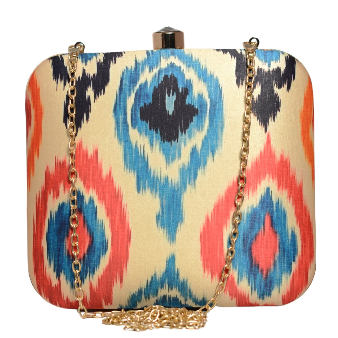 Red And Blue Ikkat Printed Clutch