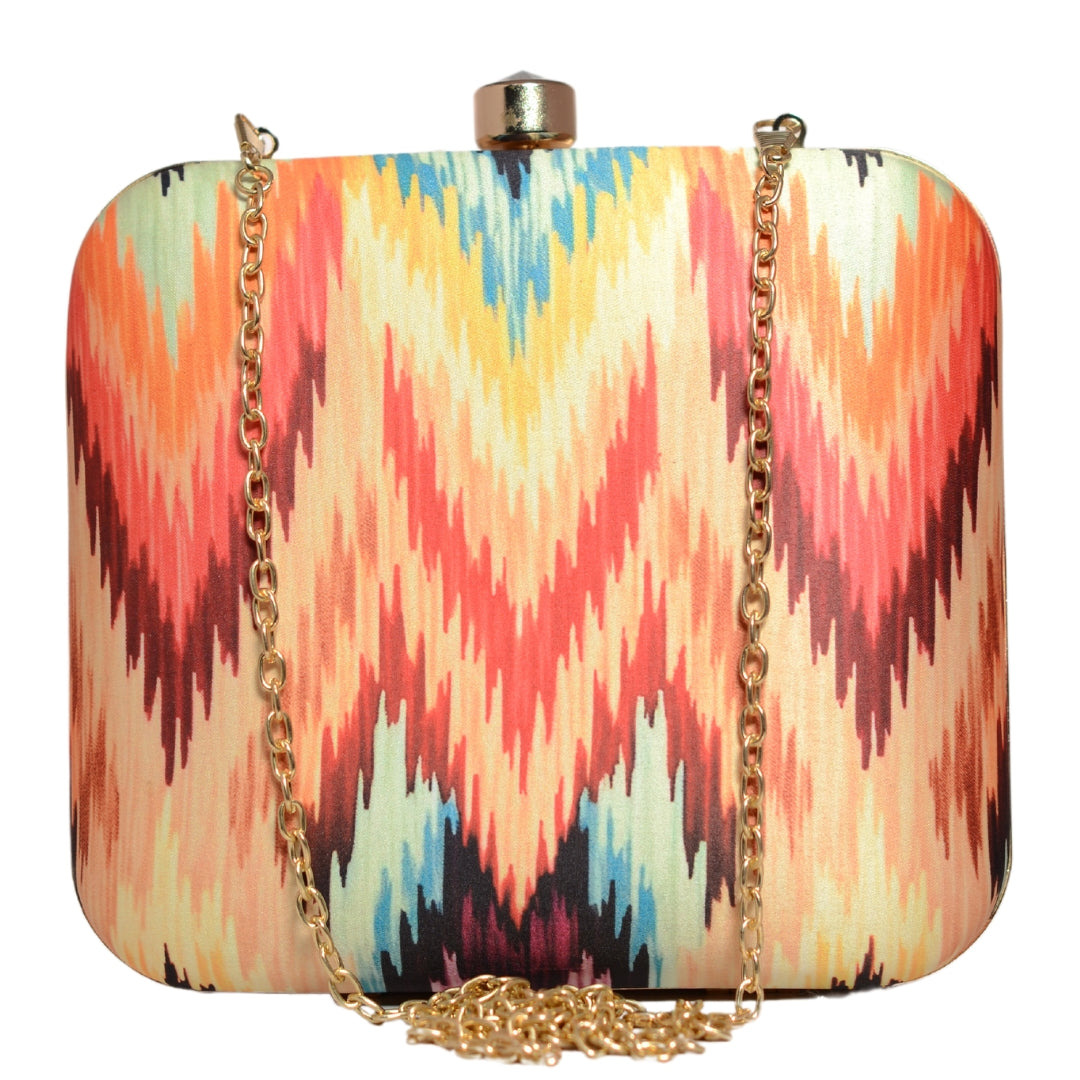 Multicoloured Ikkat Printed Clutch