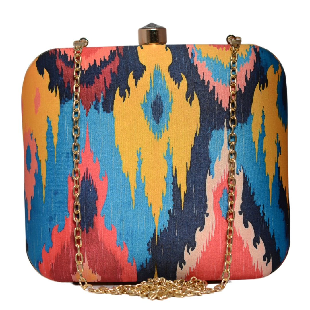 Multicoloured Ikkat Printed Clutch