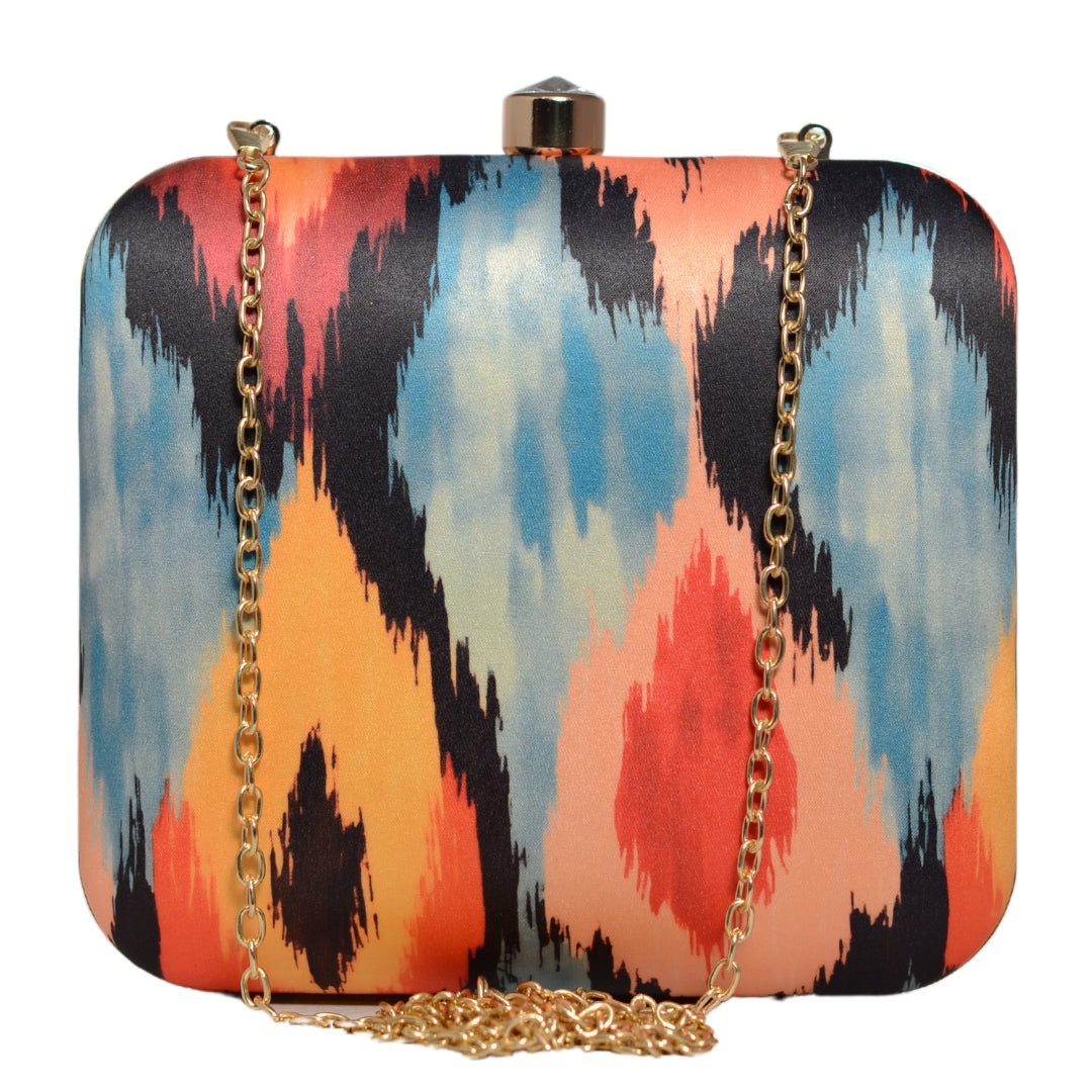 Multicoloured Ikkat Printed Clutch