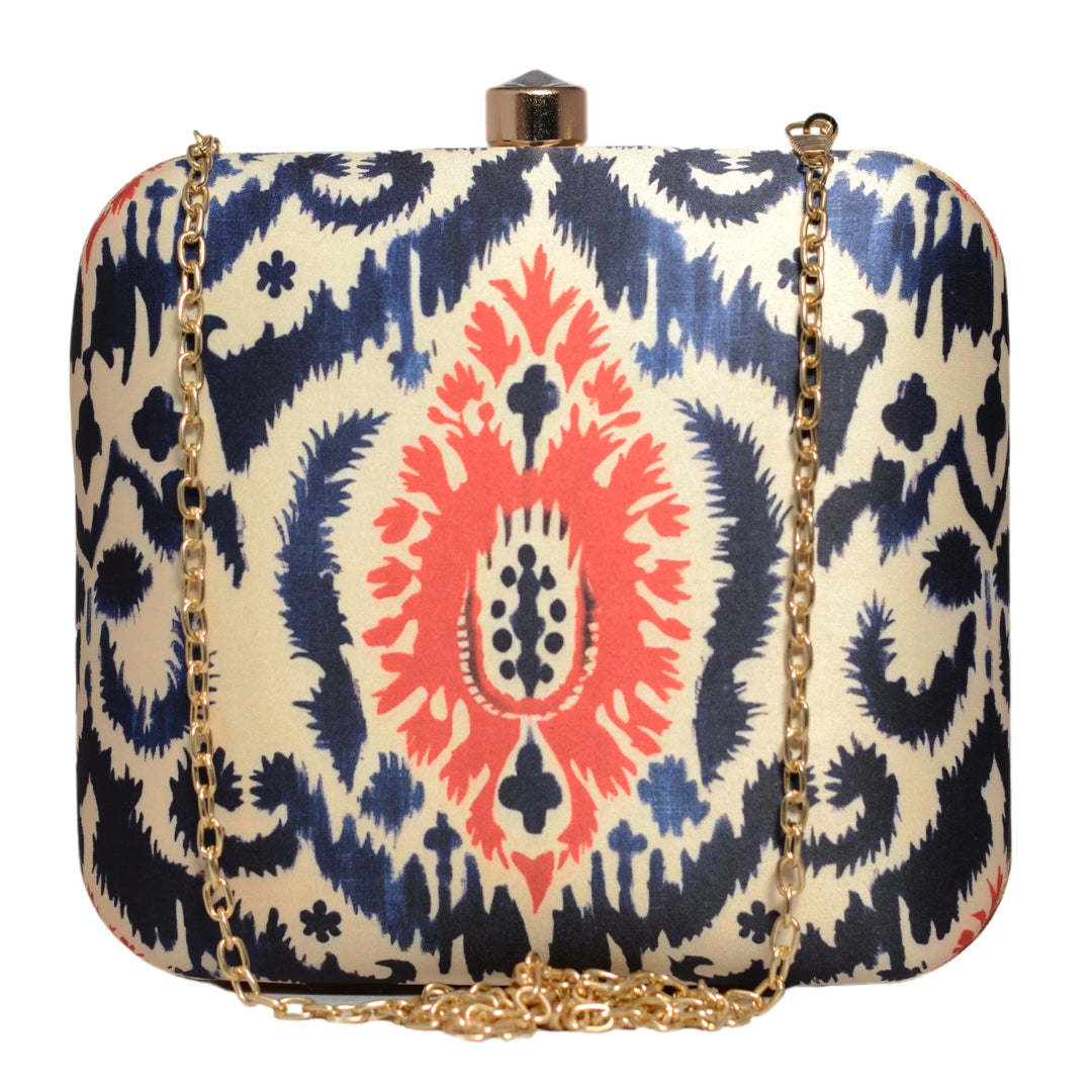 Blue And Red Ikkat Printed Clutch