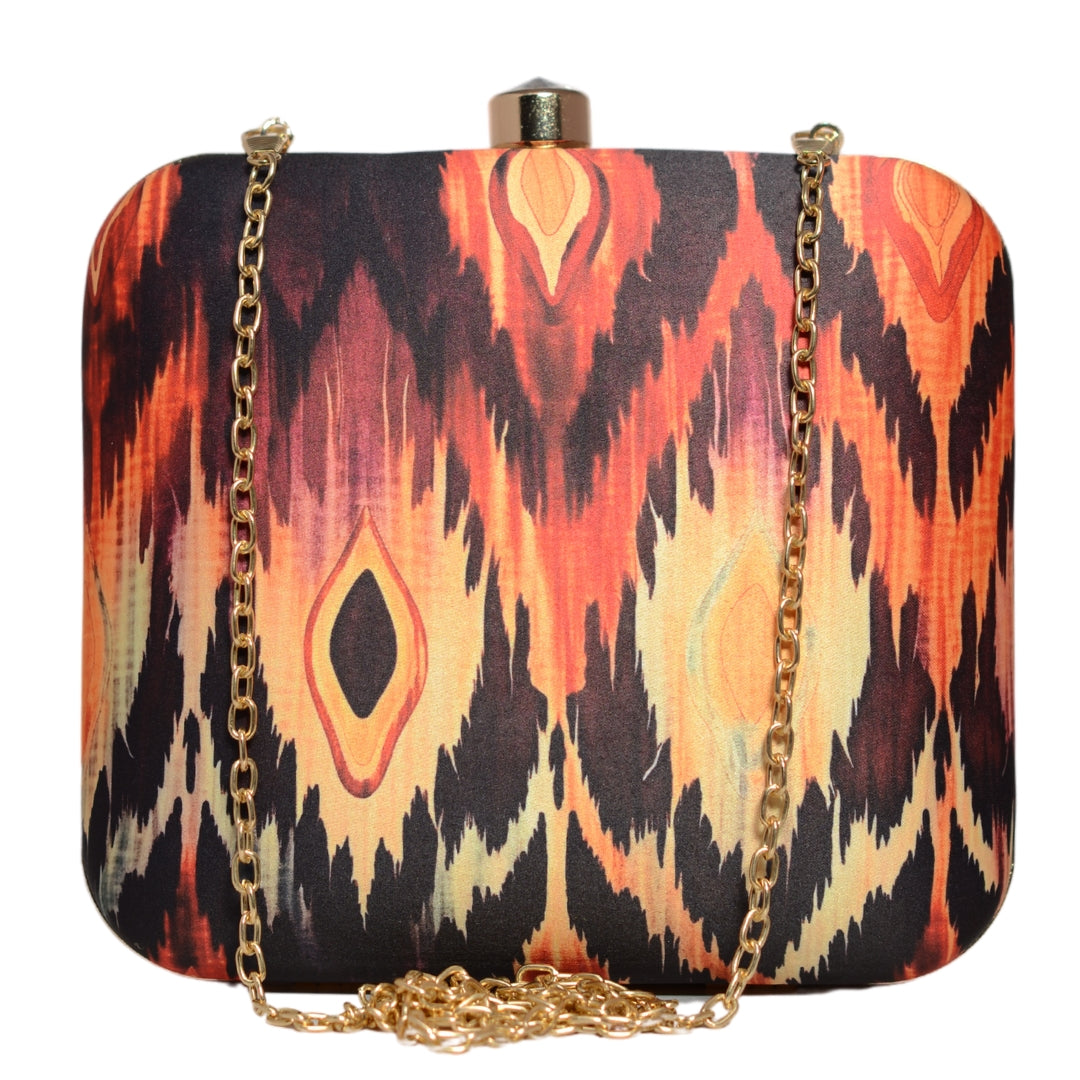 Black Based Multicoloured Ikkat Printed Clutch