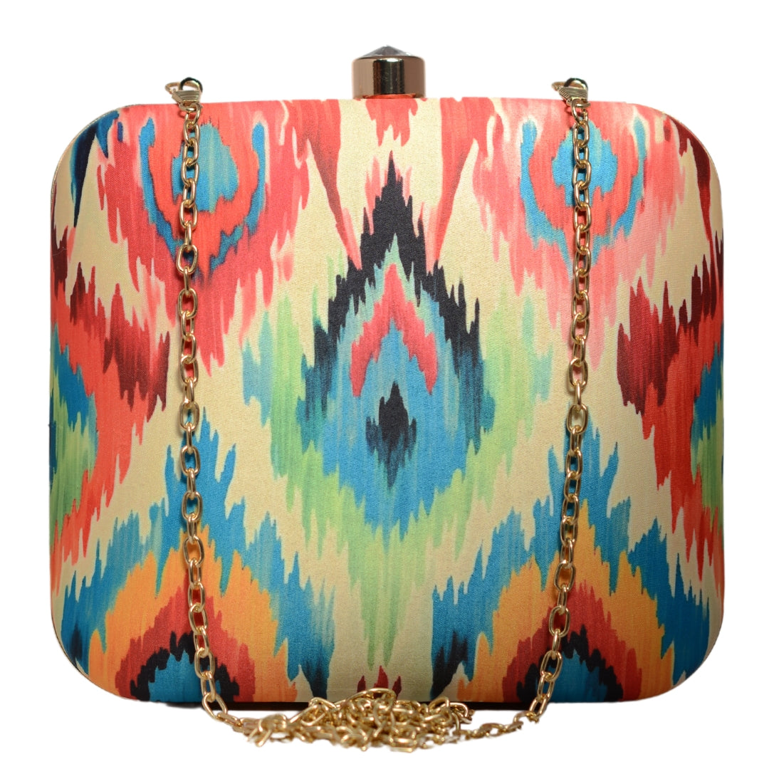 Multicoloured Ikkat Tie-Dye Fusion Printed Clutch