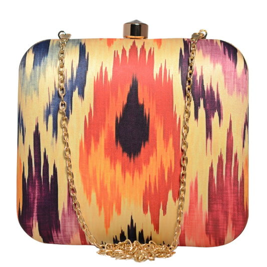 Yellow Based Red Ikkat Printed Clutch