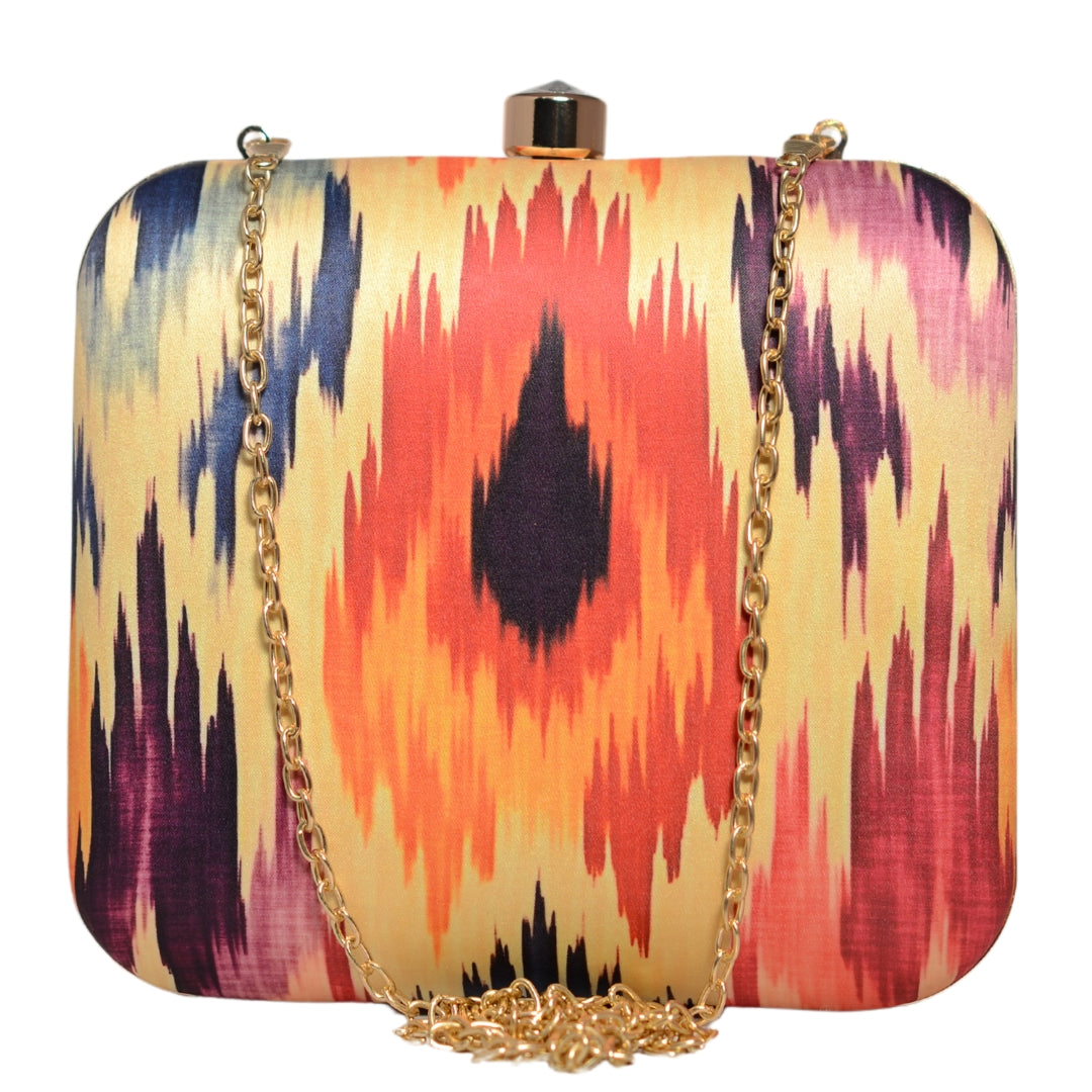 Yellow Based Red Ikkat Printed Clutch
