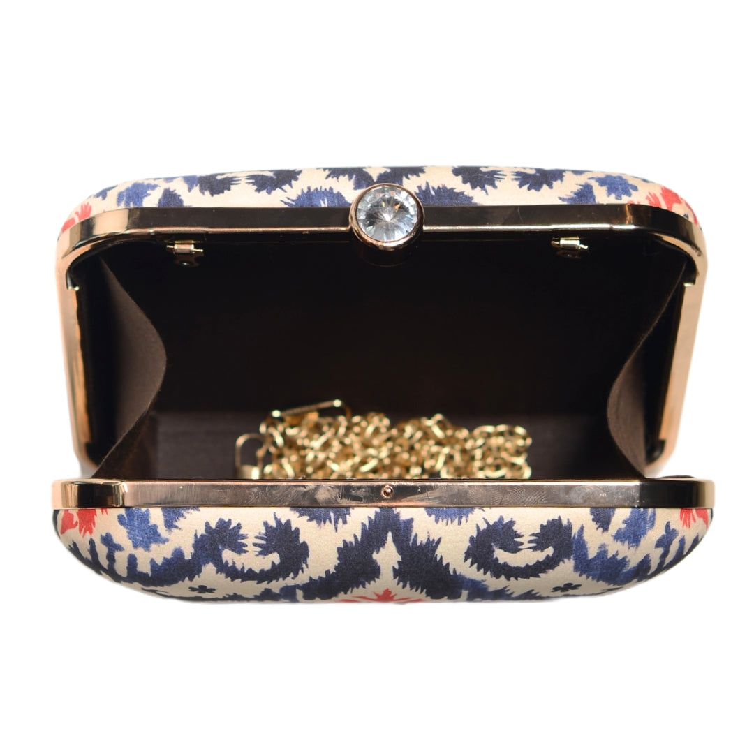 Blue And Red Ikkat Printed Clutch