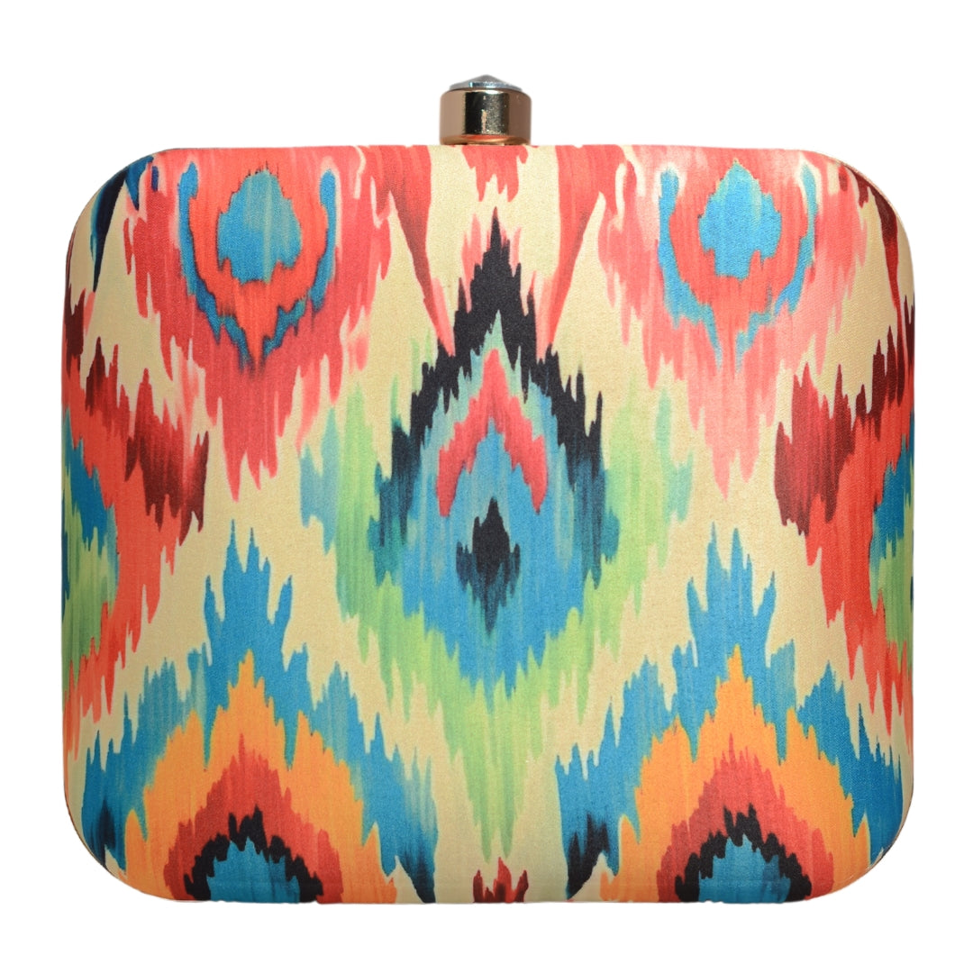 Multicoloured Ikkat Tie-Dye Fusion Printed Clutch