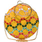 Yellow Multicoloured Round Embroidery Clutch