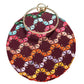 Maroon Multicoloured Round Embroidery Clutch