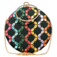 Black Based Multicoloured Round Embroidery Clutch
