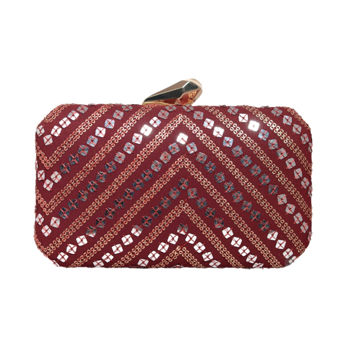 Silver Sequins Maroon Embroidery Clutch