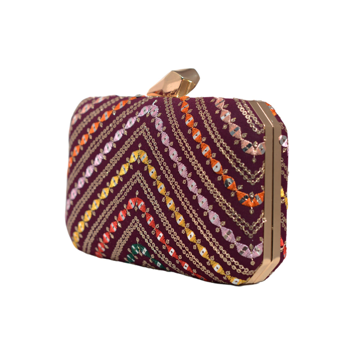 Wine Sequins Multicolour Embroidery Clutch