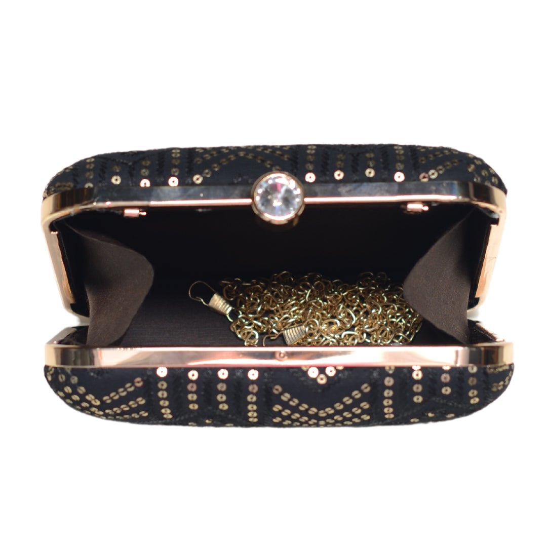 Black Zigzag Sequins Embroidery Clutch