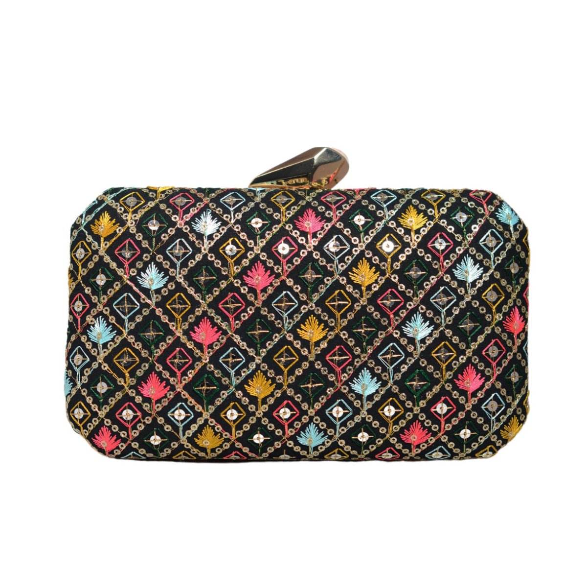 Black Sequins Multicolour Embroidery Clutch