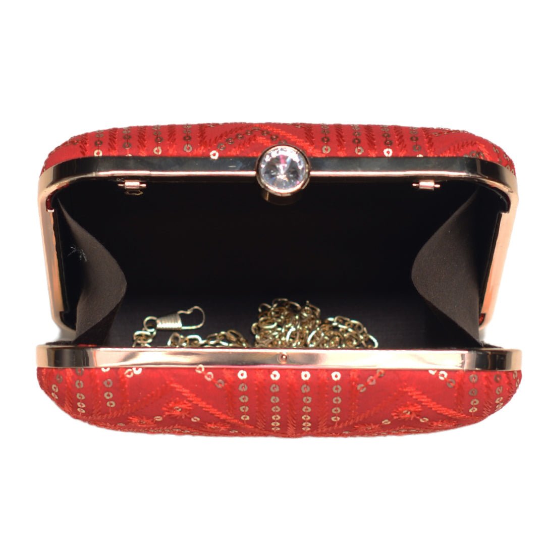 Red Zigzag Sequins Party Clutch